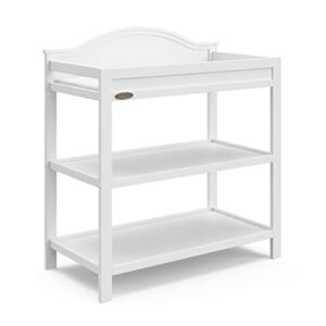 graco clara changing table (white) - greenguard gold ceritifed, includes bonus water-resistant changing table pad with safety strap, 2 open shelves