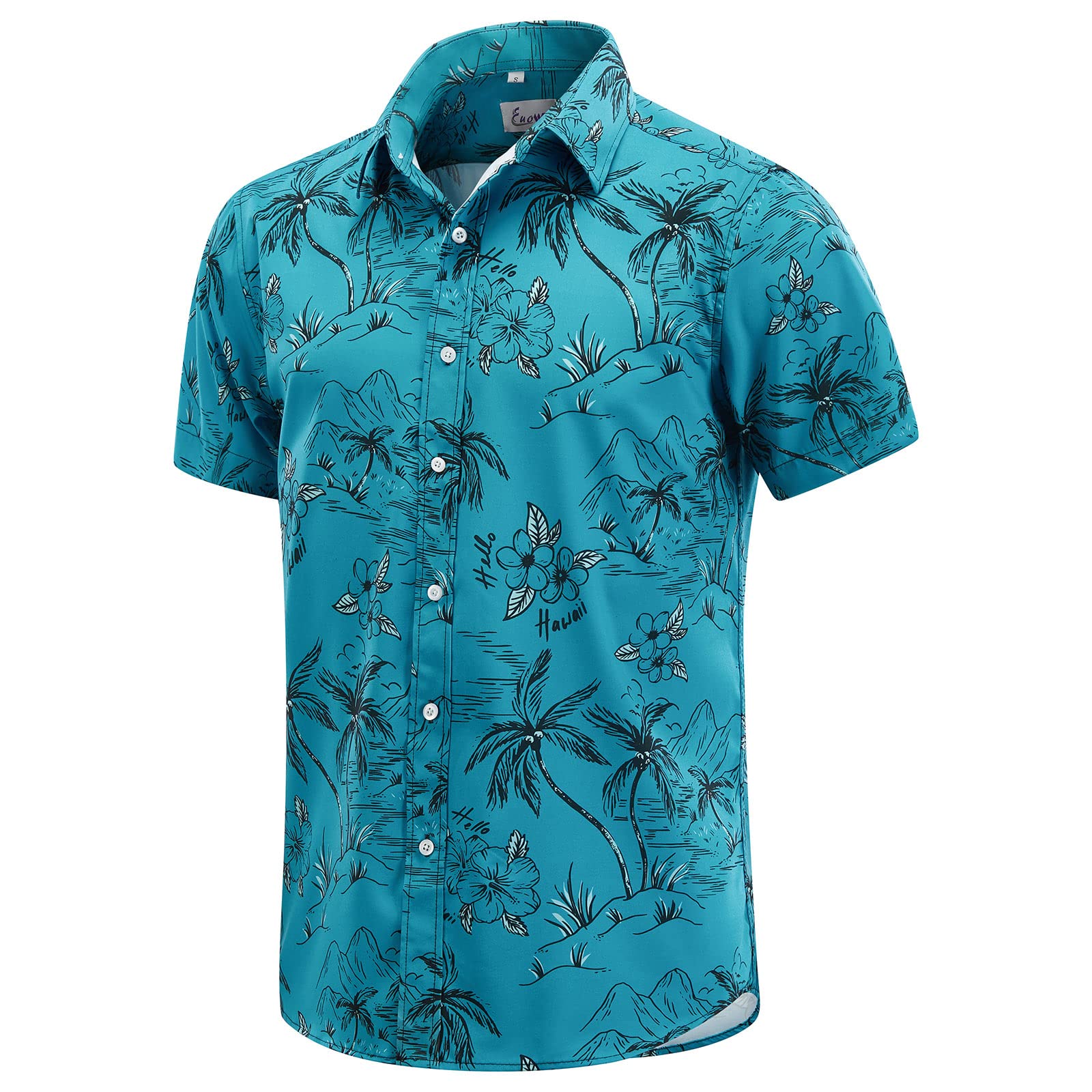 EUOW Men's Hawaiian Shirt Short Sleeves Printed Button Down Summer Beach Dress Shirts(Light Green,L)