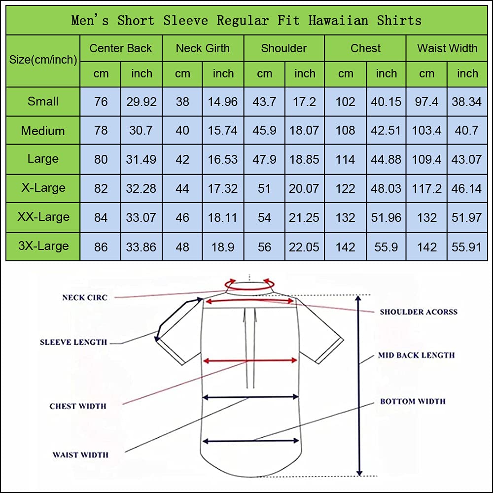 EUOW Men's Hawaiian Shirt Short Sleeves Printed Button Down Summer Beach Dress Shirts(Light Green,L)