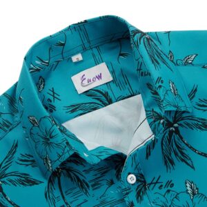 EUOW Men's Hawaiian Shirt Short Sleeves Printed Button Down Summer Beach Dress Shirts(Light Green,L)