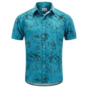 EUOW Men's Hawaiian Shirt Short Sleeves Printed Button Down Summer Beach Dress Shirts(Light Green,L)