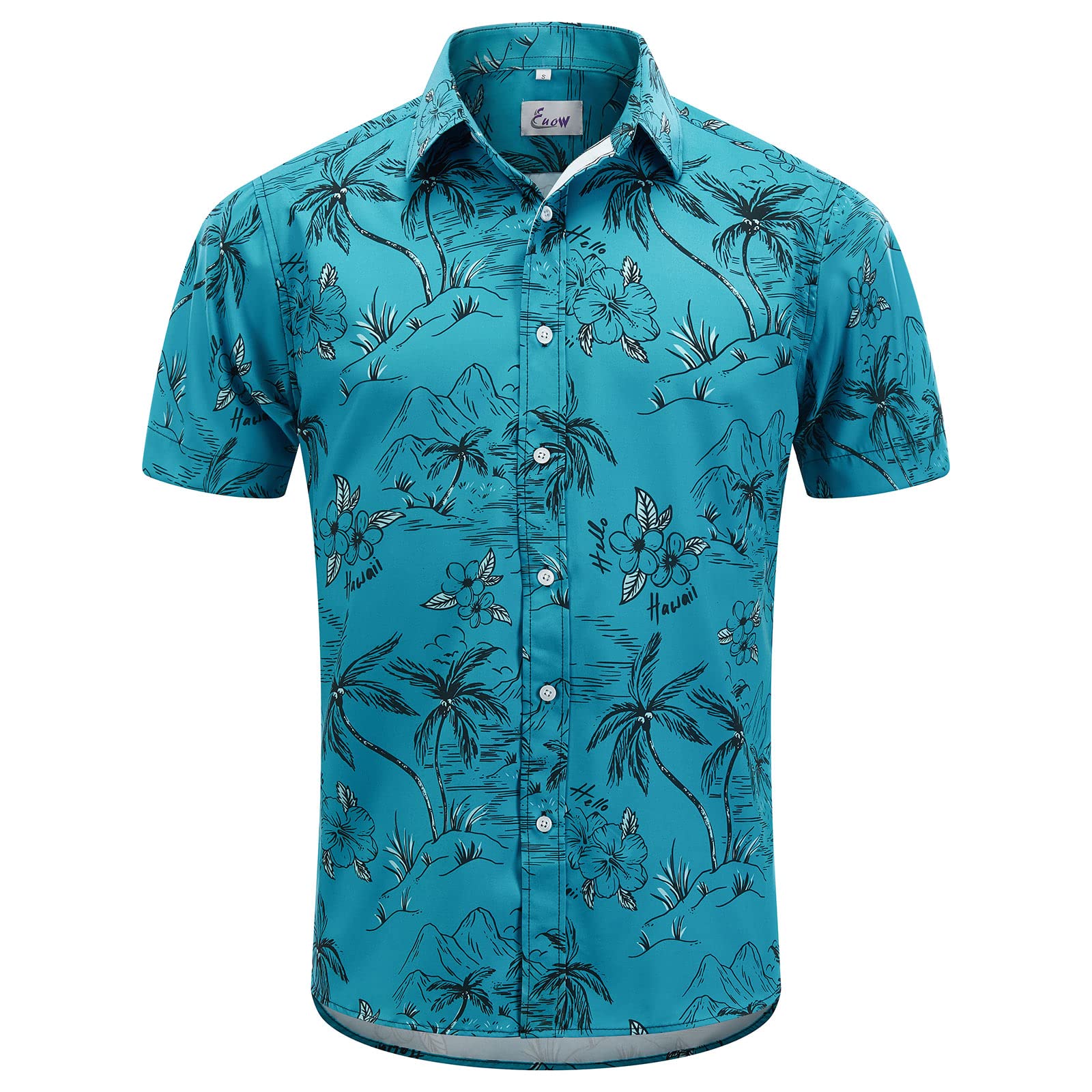 EUOW Men's Hawaiian Shirt Short Sleeves Printed Button Down Summer Beach Dress Shirts(Light Green,L)