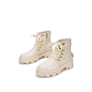 Cape Robbin Juicy Combat Boots for Women, Platform Boots with Chunky Block Heels, Womens Side Zipper High Tops Boots - Off White Size 7