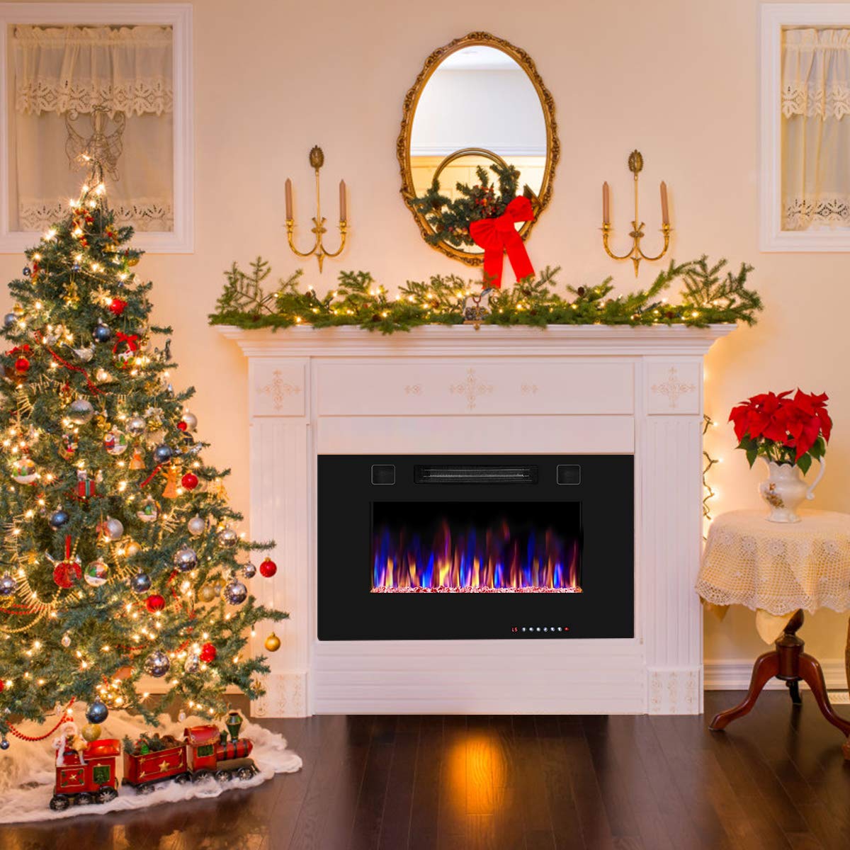 S AFSTAR 30 Inches Electric Fireplace Insert, 750W/1500W Recessed Electric Fireplace w/ 12-Adjustable Flame Color & Speed, Remote Control, Timer, Touch Screen, Electric Fireplace Heater (30” x 18.11”)