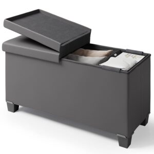 hearth & harbor grey faux leather storage ottoman bench with removable legs, 30-in, 660-lb capacity