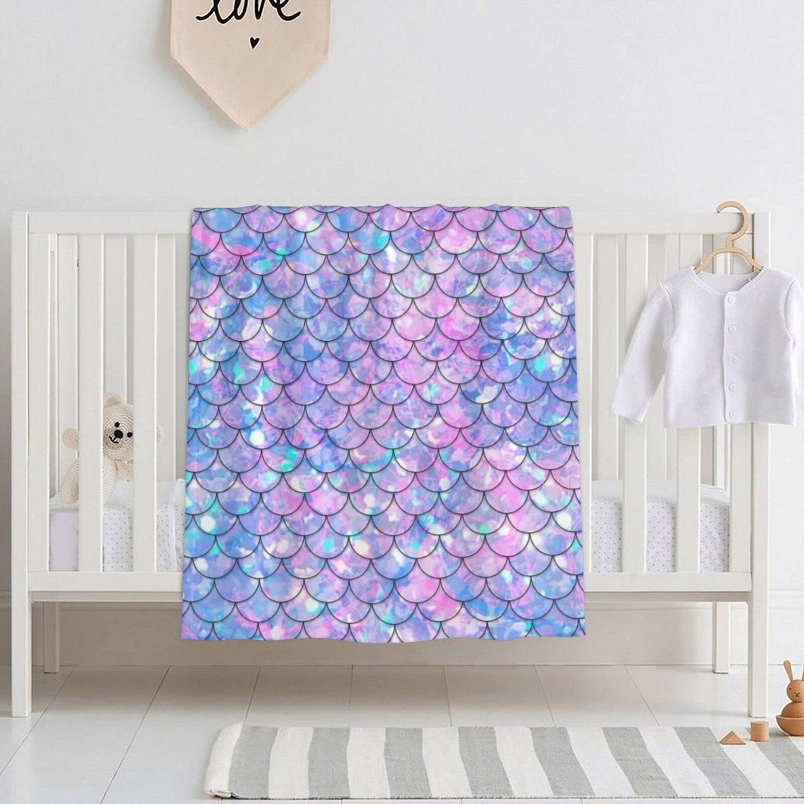 Mermaid Scales Baby Blanket for Girls Soft Plush Throw Blanket for Baby Girl, Toddler Newborn Nursery Bed Blanket Stroller Crib Shower Gift 40x30 Inches