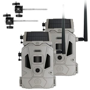 bushnell cellucore 20 solar trail camera, low glow hunting game camera with detachable solar panel (2 pk) + 2 tree mounts