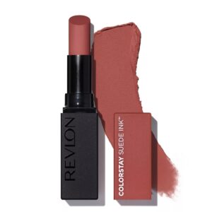revlon lipstick, colorstay suede ink, built-in primer, infused with vitamin e, waterproof, smudge-proof, matte color, 003 want it all, 0.09 oz.