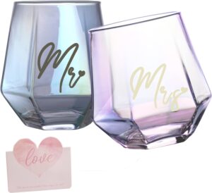 yalucky diamond-shaped wine glasses gifts, wedding gifts for bride and groom, gifts for bridal shower engagement wedding and married anniversary, engagement gift, couples gifts for husband & wife