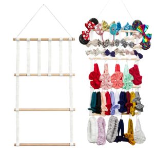makone headband storage for baby, bow headband holder organizer hair accessories wall storage rack for girls closet room storage(white)
