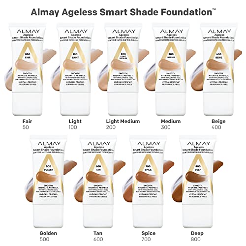 Almay Anti-Aging Foundation, Smart Shade Face Makeup with Hyaluronic Acid, Niacinamide, Vitamin C & E, Hypoallergenic-Fragrance Free, 300 Medium, 1 Fl Oz (Pack of 1)