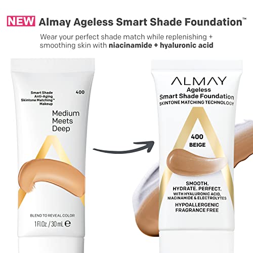 Almay Anti-Aging Foundation, Smart Shade Face Makeup with Hyaluronic Acid, Niacinamide, Vitamin C & E, Hypoallergenic-Fragrance Free, 300 Medium, 1 Fl Oz (Pack of 1)