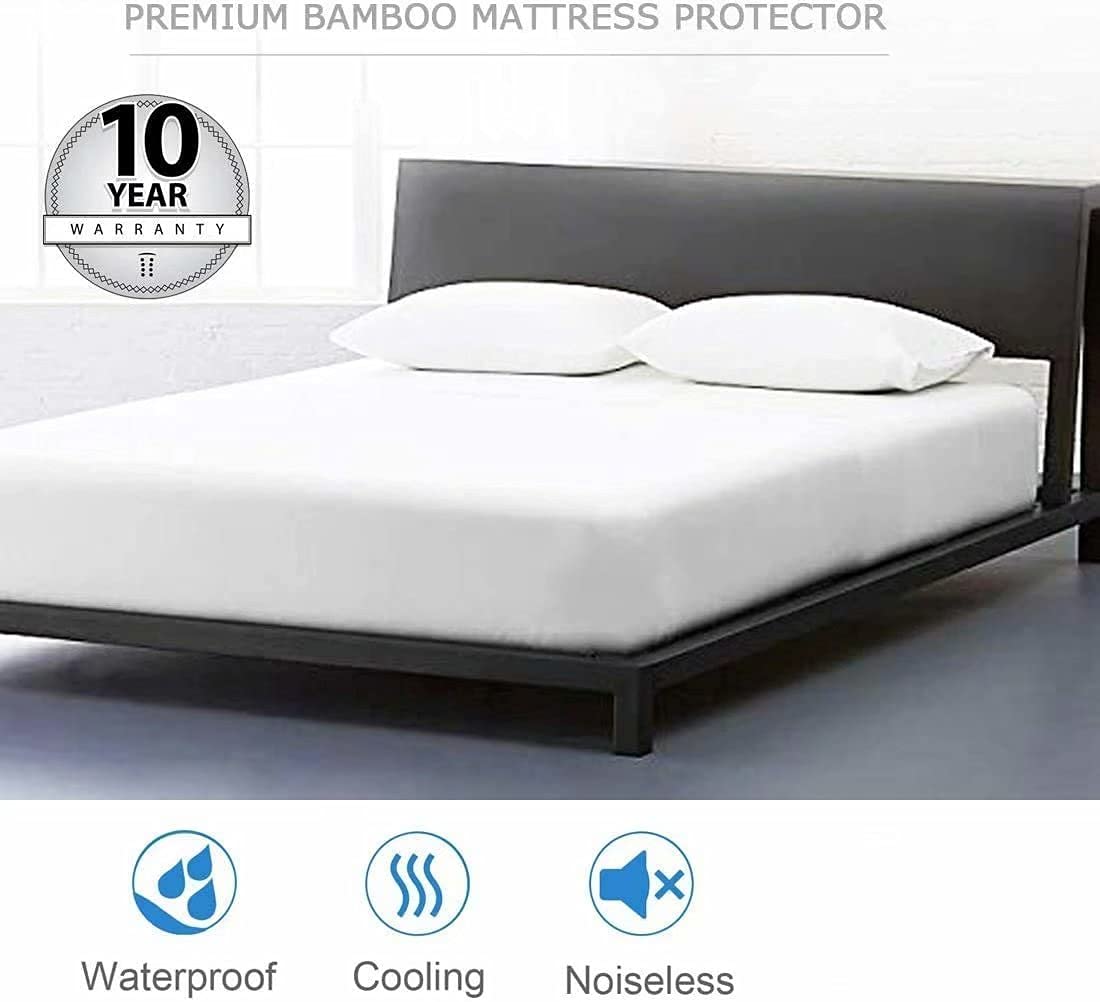 Queen Mattress Protector & King Size Cooling Waterproof Mattress Protector Pad Cover,Bamboo Terry Top Breathable Fitted Sheet Style Deep Pocket-Noiseless,Vinyl,PVC Free,Matressprotector King for Pets