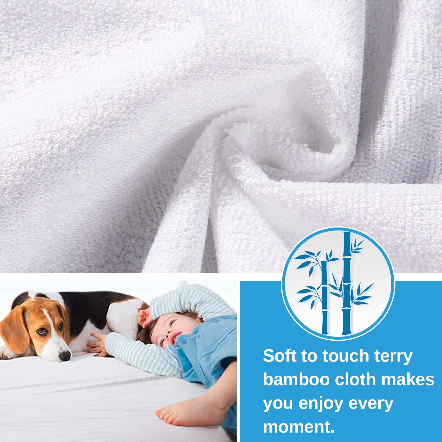 Queen Mattress Protector & King Size Cooling Waterproof Mattress Protector Pad Cover,Bamboo Terry Top Breathable Fitted Sheet Style Deep Pocket-Noiseless,Vinyl,PVC Free,Matressprotector King for Pets