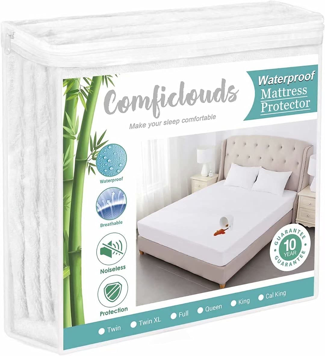 Queen Mattress Protector & King Size Cooling Waterproof Mattress Protector Pad Cover,Bamboo Terry Top Breathable Fitted Sheet Style Deep Pocket-Noiseless,Vinyl,PVC Free,Matressprotector King for Pets