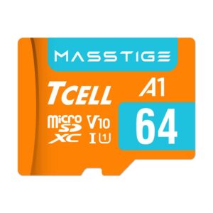 tcell masstige 64gb microsdxc memory card with adapter - a1, uhs-i u1, v10, micro sd card, read up to 100 mb/s, full hd