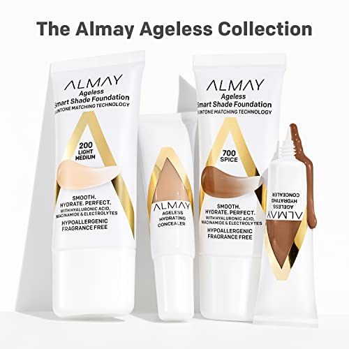 Almay Anti-Aging Foundation, Smart Shade Face Makeup with Hyaluronic Acid, Niacinamide, Vitamin C & E, Hypoallergenic-Fragrance Free, 600 Tan, 1 Fl Oz (Pack of 1)