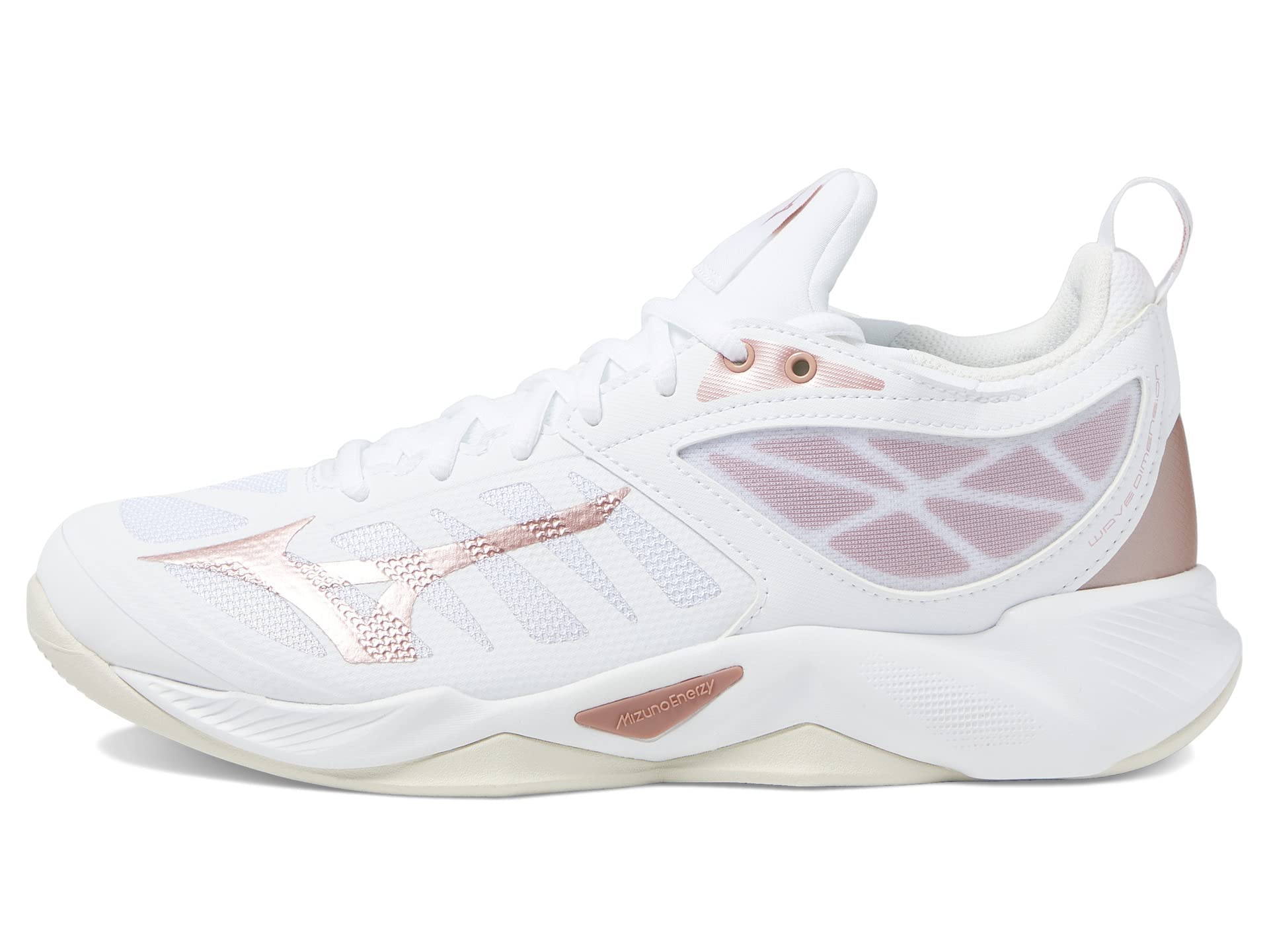 Mizuno Women's Wave Dimension Volleyball Shoe, White-Rose Gold, 8.5