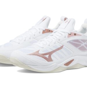 Mizuno Women's Wave Dimension Volleyball Shoe, White-Rose Gold, 8.5