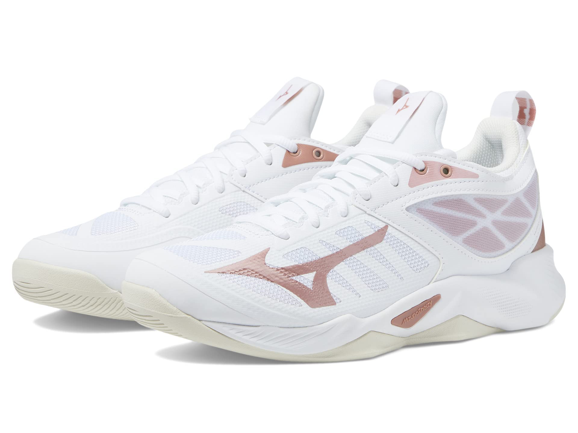 Mizuno Women's Wave Dimension Volleyball Shoe, White-Rose Gold, 8.5