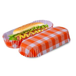 300pcs hot dog trays, 6'' paper food trays eco friendly, rectangular white fluted hot dog tray, disposable food tray for sandwiches and hamburgers hot dog cart accessories