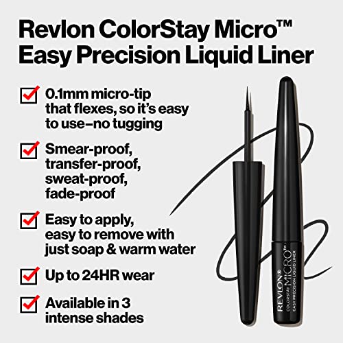 REVLON ColorStay Micro Easy Precision Liquid Eyeliner, Waterproof, Smudgeproof, Longwearing with Micro Felt Tip, 302 What the Fudge, 0.057 fl. oz