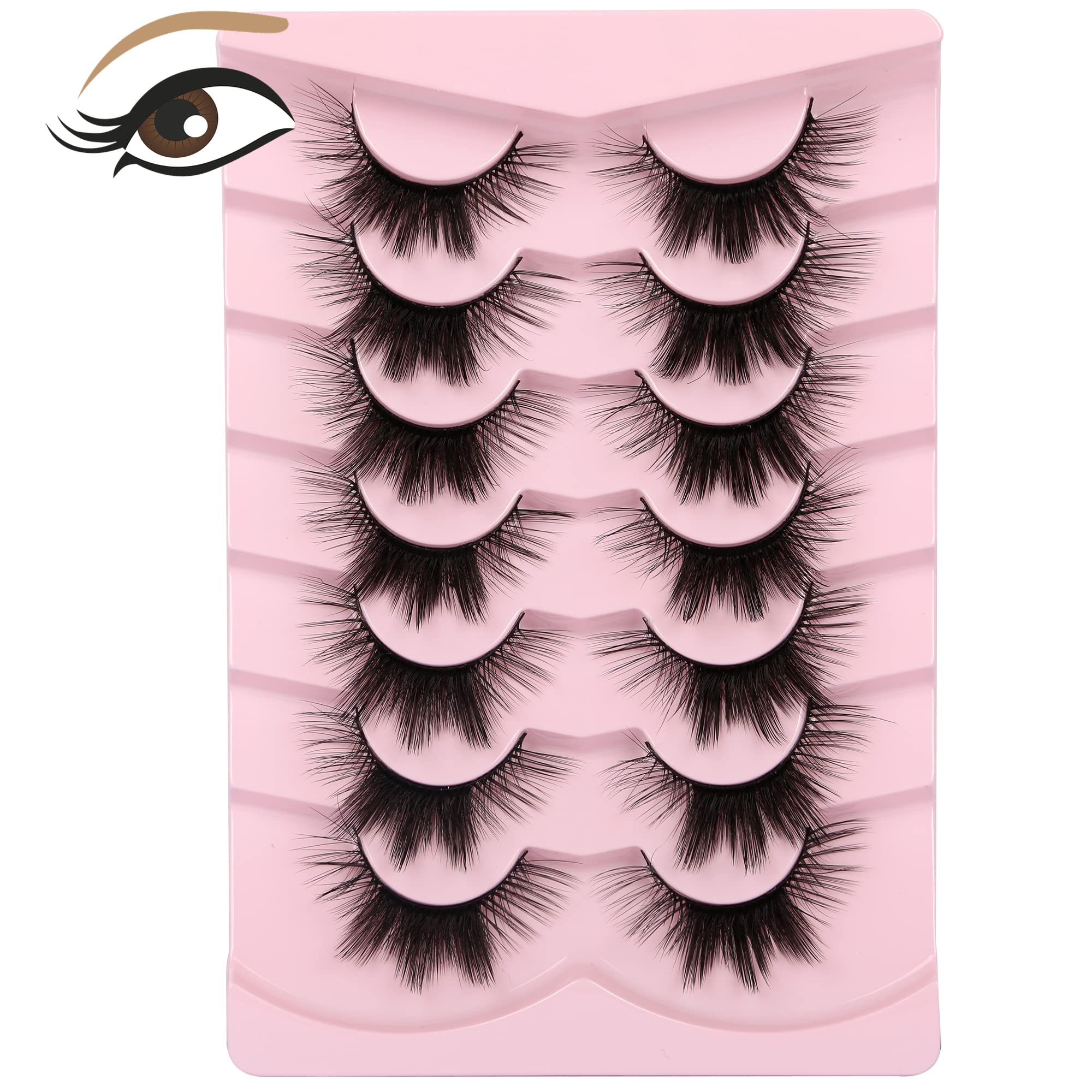 False Eyelashes Cat Eye Natural Look Fluffy Faux Mink Lashes 3D Wispy Lashes Foxy Volume Soft Fake Eyelash 7 Pairs Pack by Milllruez