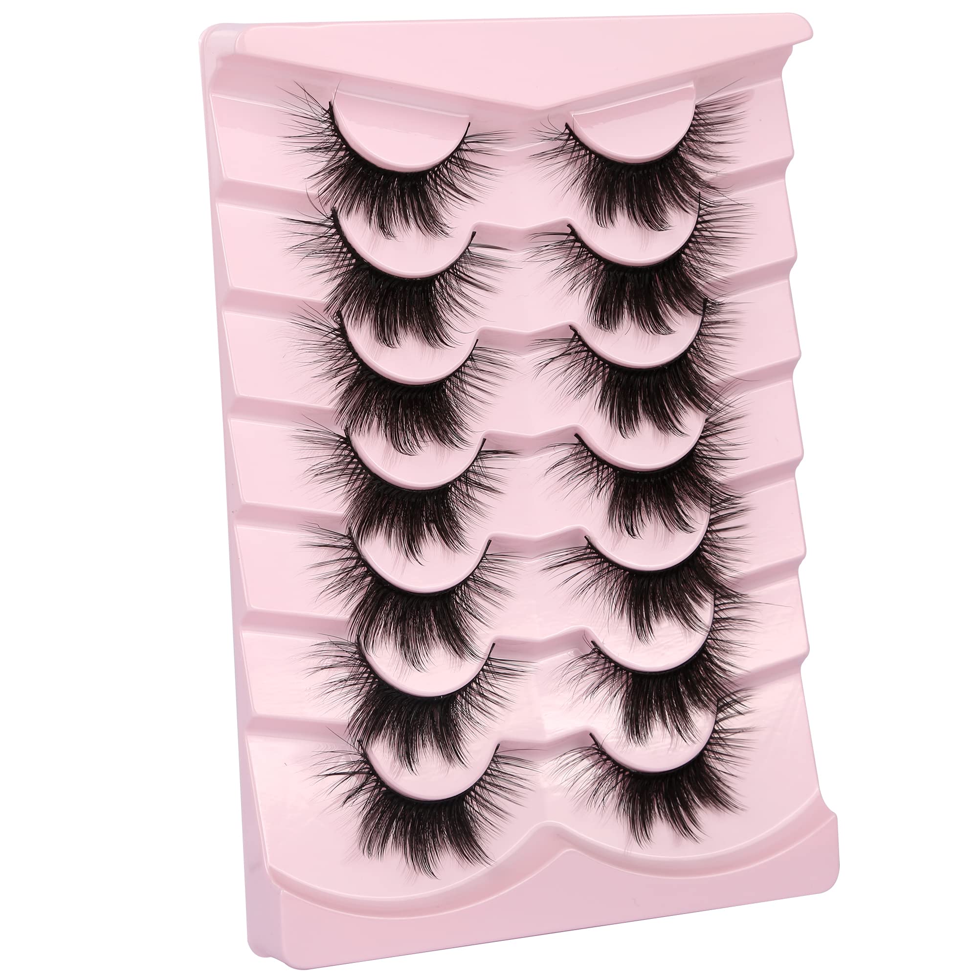 False Eyelashes Cat Eye Natural Look Fluffy Faux Mink Lashes 3D Wispy Lashes Foxy Volume Soft Fake Eyelash 7 Pairs Pack by Milllruez