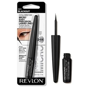 revlon colorstay micro easy precision liquid eyeliner, waterproof, smudgeproof, longwearing with micro felt tip, 301 blackout, 0.057 fl. oz
