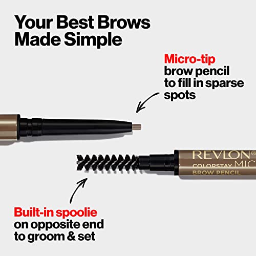 Revlon ColorStay Micro Eyebrow Pencil with Built In Spoolie Brush, Infused with Argan and Marula Oil, Waterproof, Smudgeproof, 454 Medium Brown (Pack of 1)