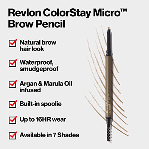 Revlon ColorStay Micro Eyebrow Pencil with Built In Spoolie Brush, Infused with Argan and Marula Oil, Waterproof, Smudgeproof, 454 Medium Brown (Pack of 1)