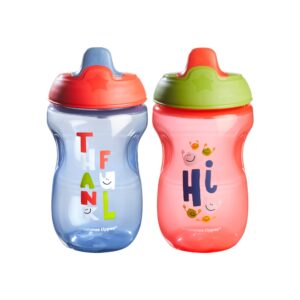 tommee tippee sippee cup, water bottle for toddlers, spill-proof, bpa free, 10oz, 9m+, 2 count, blue and red