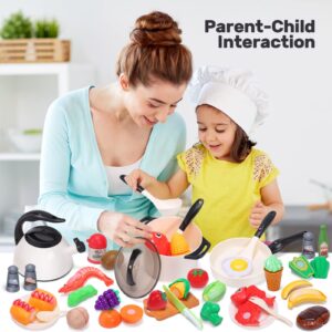 CUTE STONE Play Kitchen Accessories Toy, Play Food Sets for Kids Kitchen, Toddler Kitchen Set for Kids with Play Pots, Pans, Kids Kitchen Playset, Play Kitchen Toys for Girls Boys