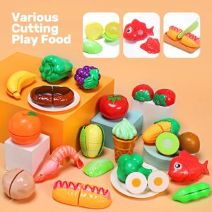 CUTE STONE Play Kitchen Accessories Toy, Play Food Sets for Kids Kitchen, Toddler Kitchen Set for Kids with Play Pots, Pans, Kids Kitchen Playset, Play Kitchen Toys for Girls Boys