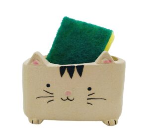 monmob cat sponge holder farmhouse kitchen decor home decor design ceramic kitchen sponge holder cat gifts ideal gifts for women, mom or birthdays