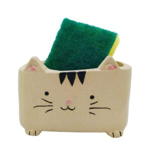 MONMOB Cat Sponge Holder Farmhouse Kitchen Decor Home Decor Design Ceramic Kitchen Sponge Holder Cat Gifts Ideal Gifts for Women, Mom or Birthdays