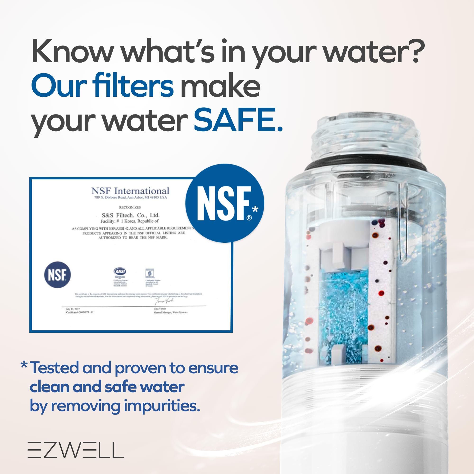 EZWELL Visible Filtered Shower Head LITE Sediment Filter with High Pressure NSF Certified Korea| Filtration System, Removes Rust | - Good for Dry skin & Hair, Travel, RV, Bathroom - Easy Install