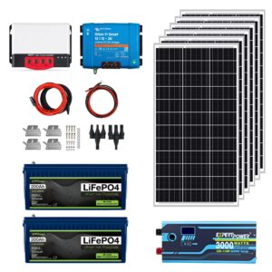 expertpower 5kwh 12v solar power kit | lifepo4 12v 200ah, 600w solar panels, 40a mppt solar controller, 30a dc-dc charger, 3kw pure sine wave inverter charger | rv, trailer, camper, marine, off grid