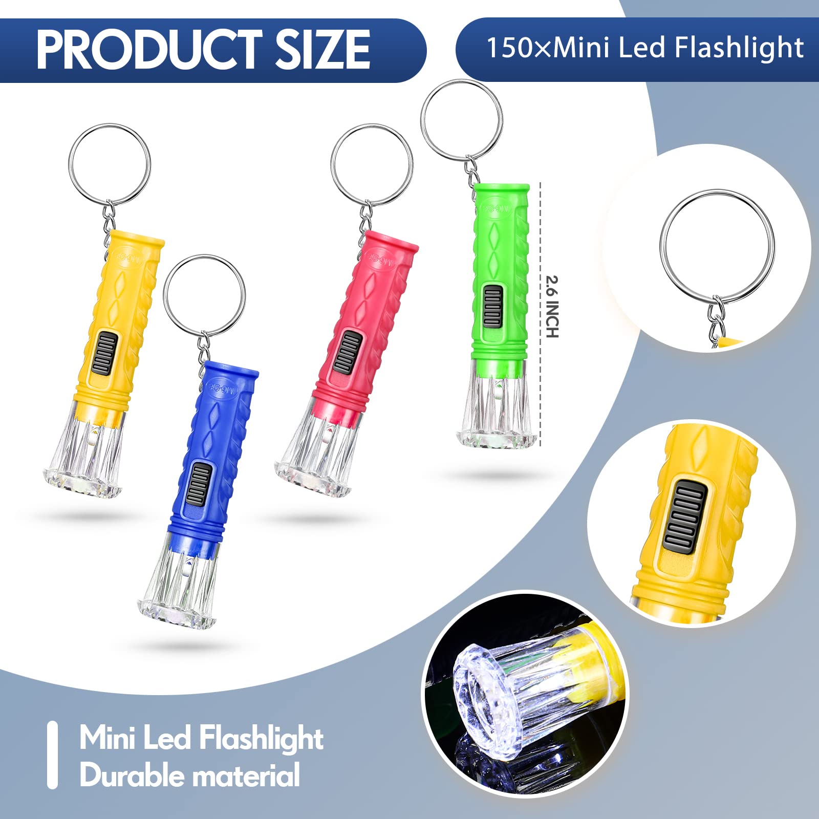 150 Pcs Mini Flashlight Keychain, Assorted Colors Portable Led Toy Flashlight, Colored Handheld Plastic Keychain Flashlights, Led Key Chains for Kids Halloween Hiking Camping Cycling Party Favors