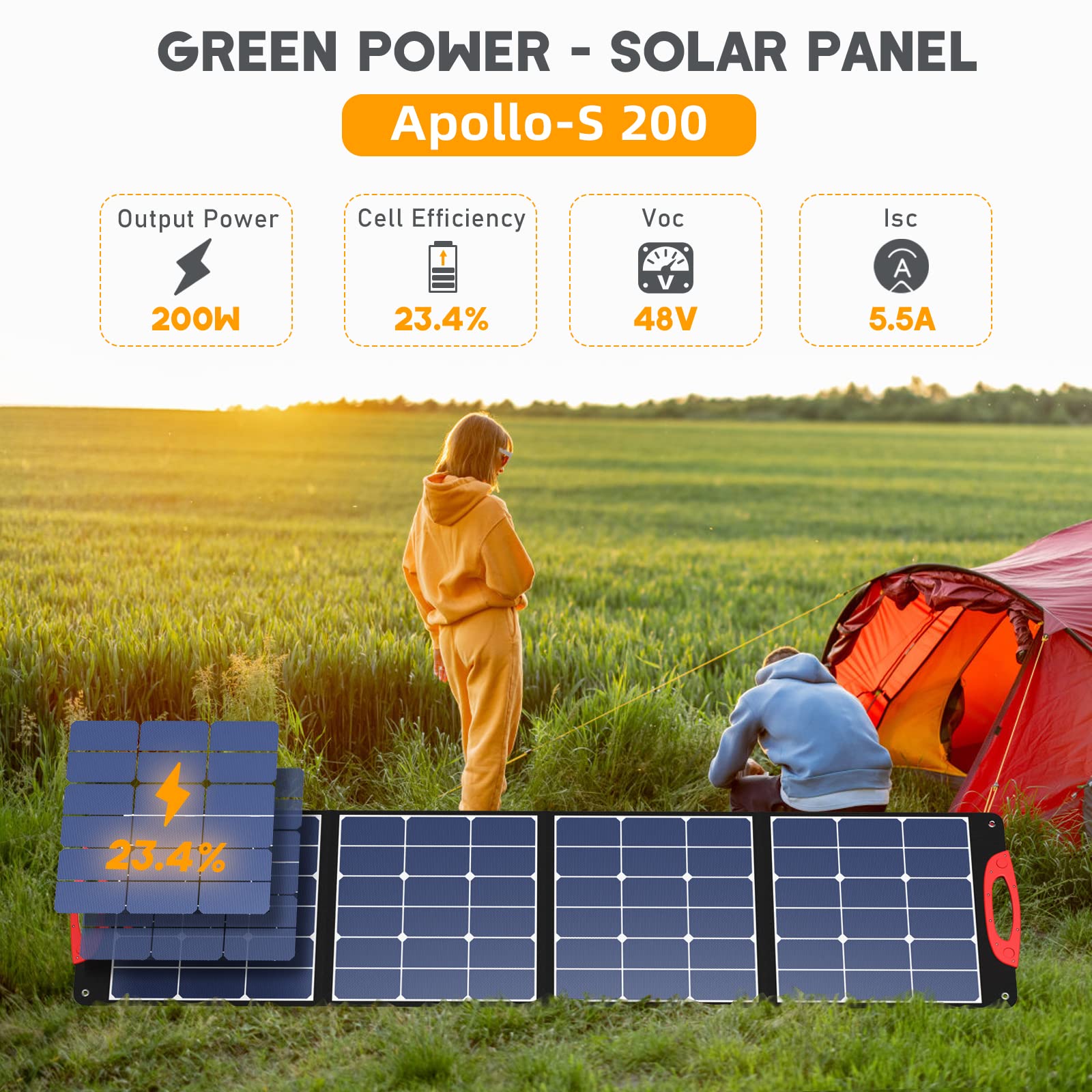 HOPWINN 200W Solar Panel, Apollo-S 200 Portable Solar Panel for Apollo-P 1000 Power Station, 48V Foldable Solar Cell Charger with Kickstand for Outdoors Camping RV Vanlife Yard Off-Grid