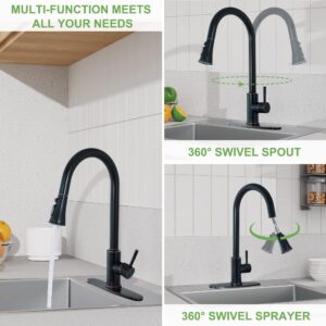 PHICHI Oil Rubbed Bronze Kitchen Faucet with Pull Down Sprayer, High Arc Stainless Steel Pull Out Single Handle 1 Or 3 Hole Sink Faucets with Deck Plate, Grifos De Cocina