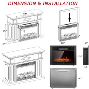 GLACER 750/1500W Electric Fireplace Wall Mounted Insert 28.5 Inch Heater with 2 Heat Levels, 3 Flame Visual, 5 Brightness Modes, Thermostat, Timing Function, Remote Control, Black