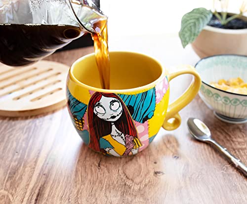 Disney The Nightmare Before Christmas Jack and Sally Patchwork 16-Ounce Sculpted Handle Ceramic Mug