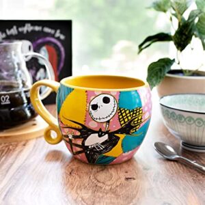 Disney The Nightmare Before Christmas Jack and Sally Patchwork 16-Ounce Sculpted Handle Ceramic Mug