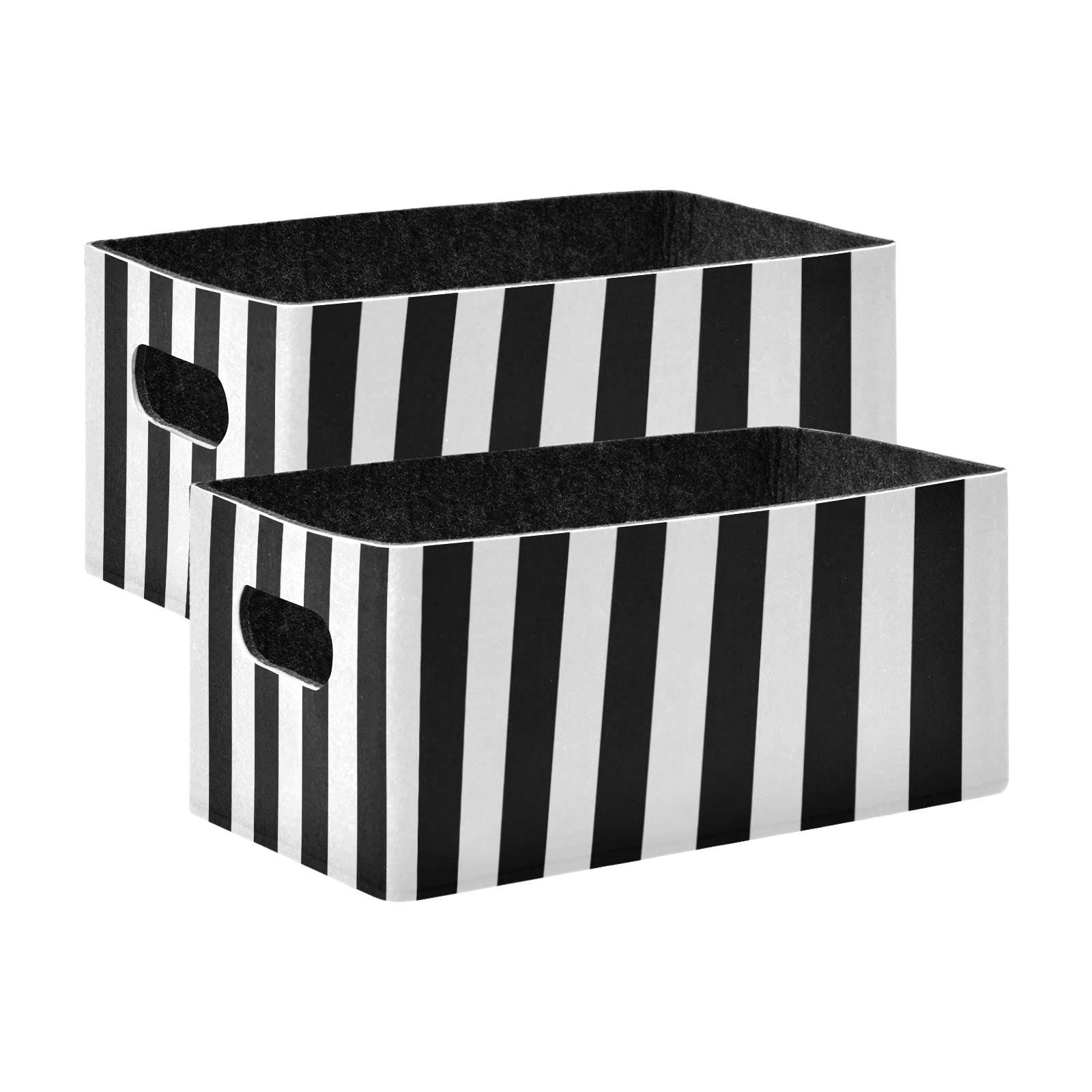 susiyo 2-Pack Storage Bins, Classic Black and White Stripes Collapsible Storage Baskets with Handles Cubes for Home Office Nursery Toy Books Shelves Closet Organizers 10.1x6.3x4.7in