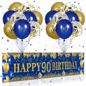 90th birthday decorations for men women blue and gold,navy blue gold birthday party yard banner 18 pcs 90th happy birthday balloons for 90th anniversary birthday party supplies christmas outdoor decor