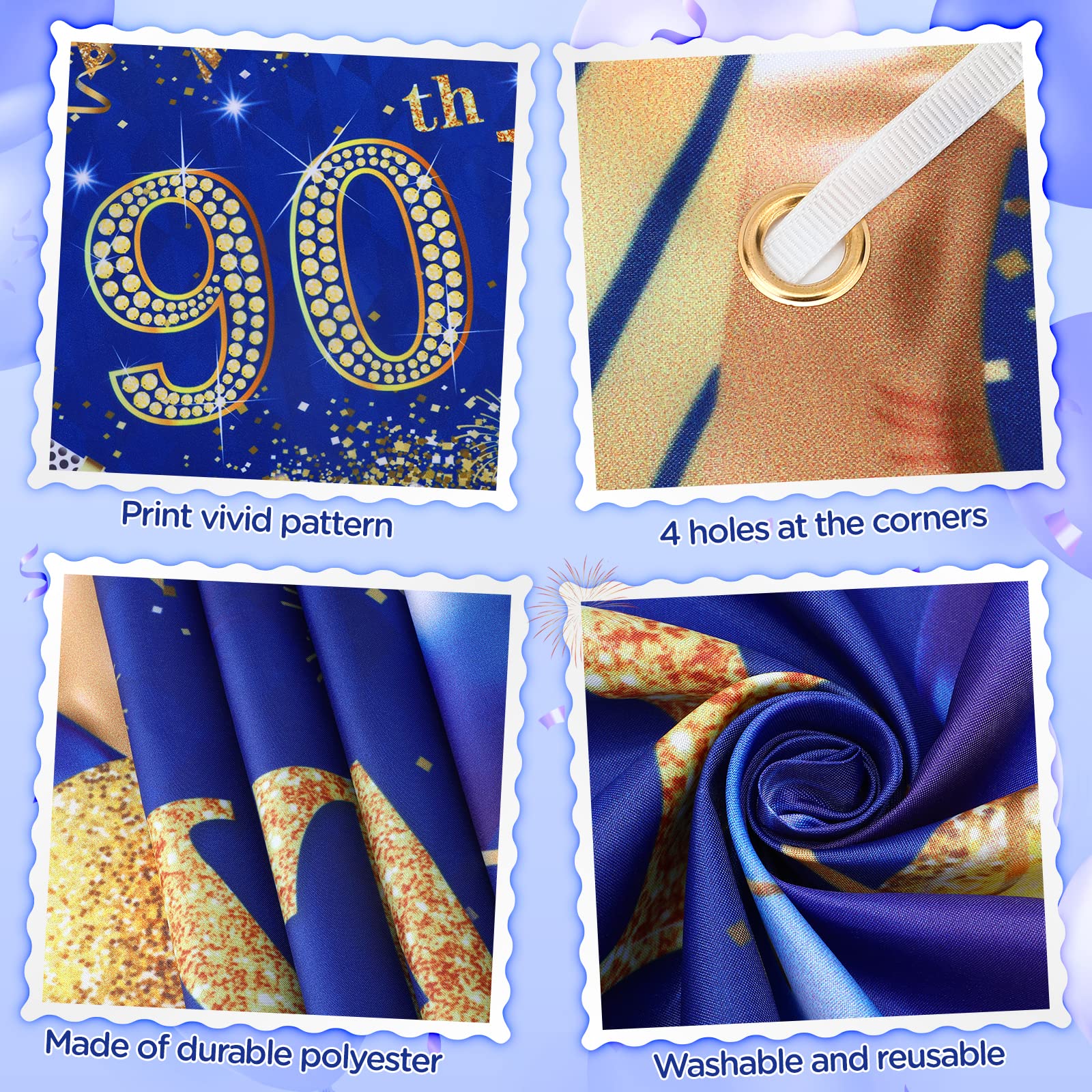 90th Birthday Decorations for Men Women Blue and Gold,Navy Blue Gold Birthday Party Yard Banner 18 PCS 90th Happy Birthday Balloons for 90th Anniversary Birthday Party Supplies Christmas Outdoor Decor