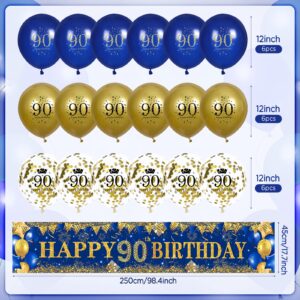 90th Birthday Decorations for Men Women Blue and Gold,Navy Blue Gold Birthday Party Yard Banner 18 PCS 90th Happy Birthday Balloons for 90th Anniversary Birthday Party Supplies Christmas Outdoor Decor