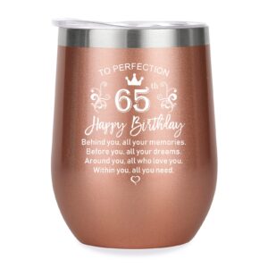 65th birthday gifts for women, happy 65th birthday decorations for her, funny 65 year old birthday gift ideas for woman, mom, sister, grandma, friends - 12oz stainless steel insulated wine tumbler