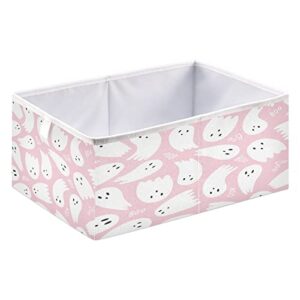 vnurnrn pink cute halloween ghost foldable fabric storage baskets, collapsible organizer storage cube for drawers organizer,bedroom,office,kids playroom toys, 15.7x10.6x7 inches